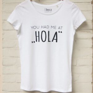 Webshop articulo camiseta blanca You had me at Hola photo total