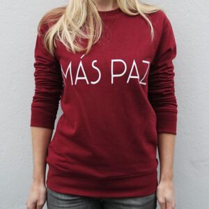 trui organisch katoen bordeaux rood tekst wit mas paz model
